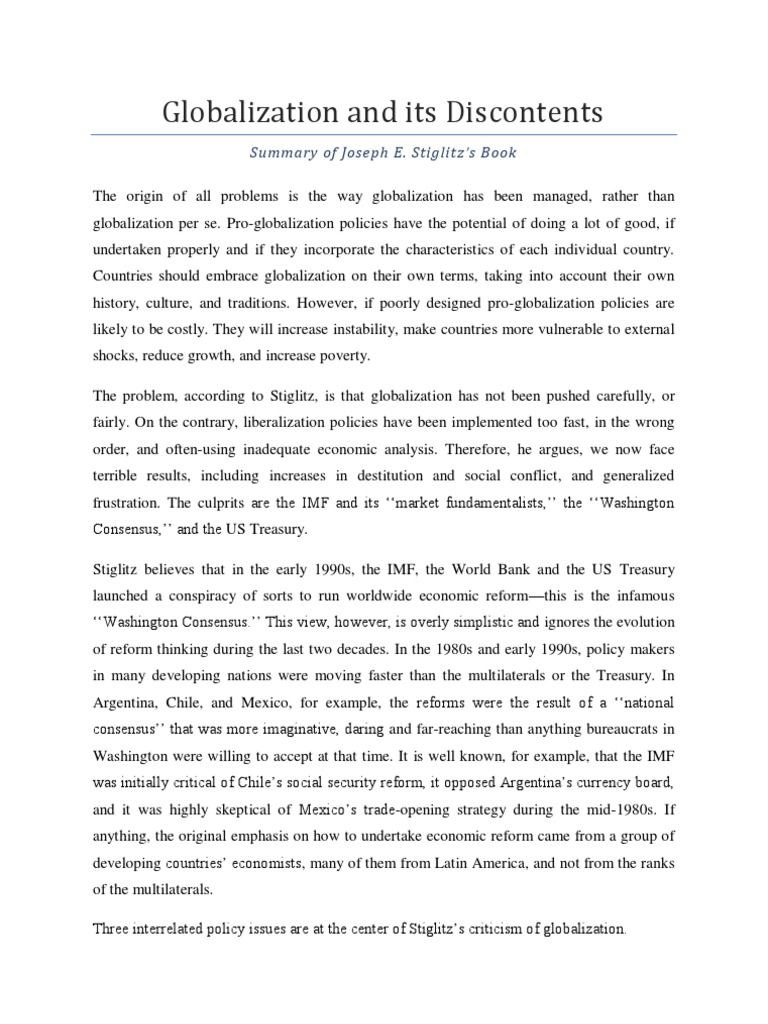 Globalization And Its Discontents Stiglitz