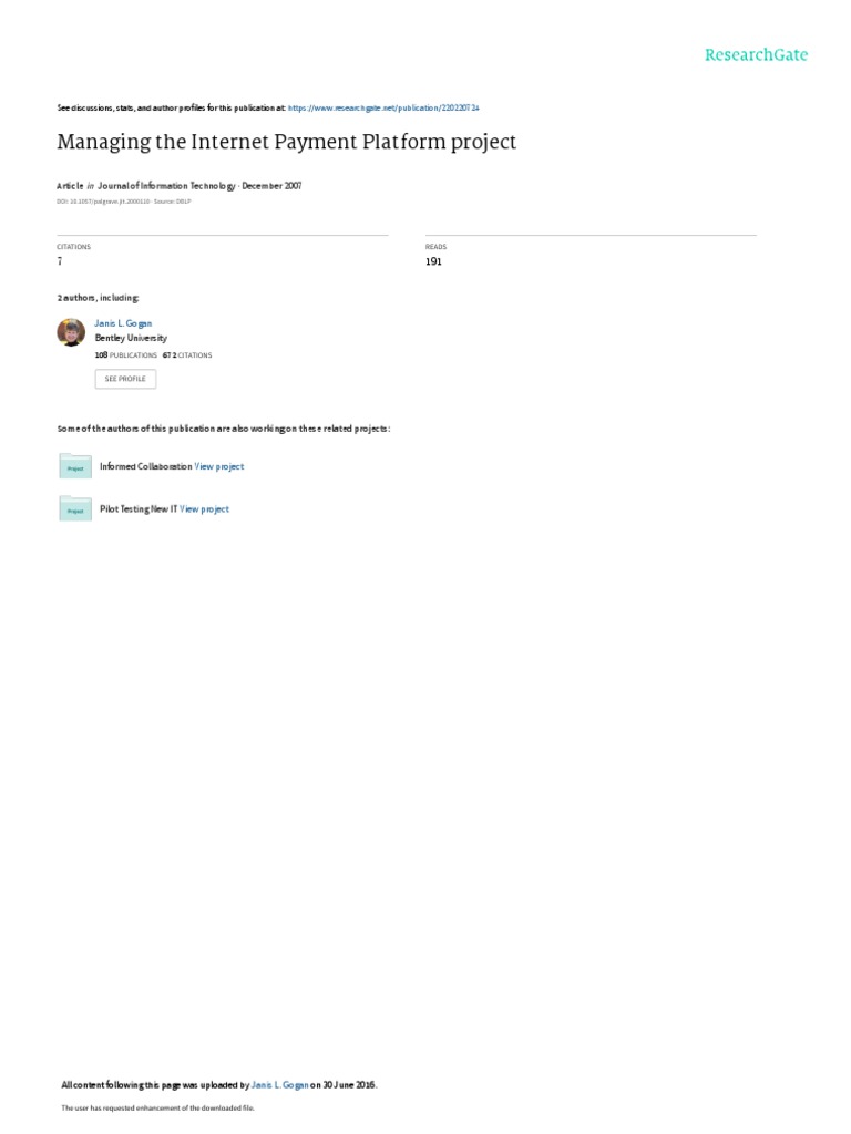 Managing The Internet Payment Platform Project: Journal of Information ...