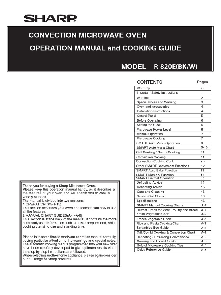 Convection Microwave Oven Operation Manual and Cooking Guide PDF