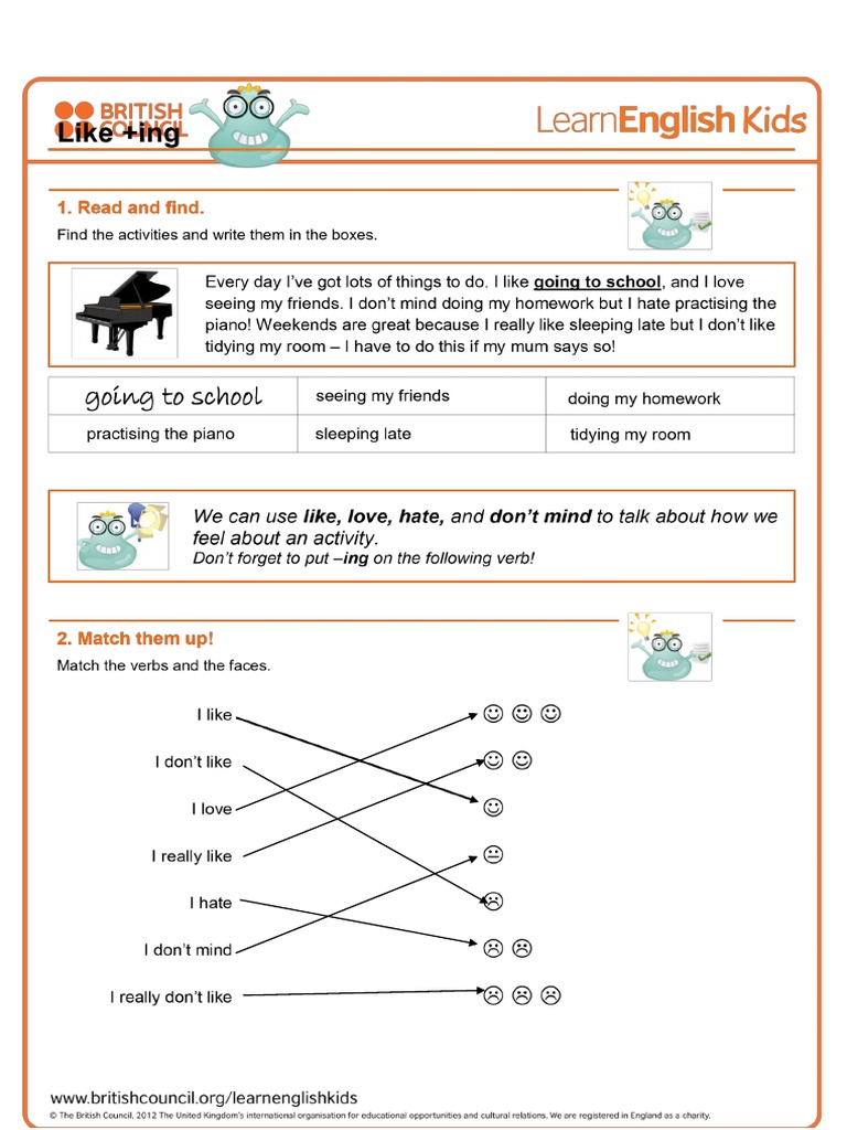 Grammar Games Like Ing Worksheet | PDF