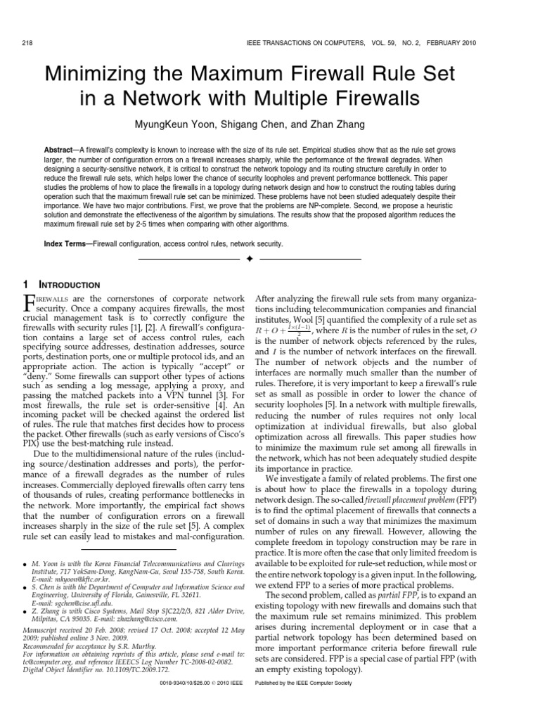 Minimizing the maximum firewall ruleset in a network with multiple firewalls | Routing | Network ...