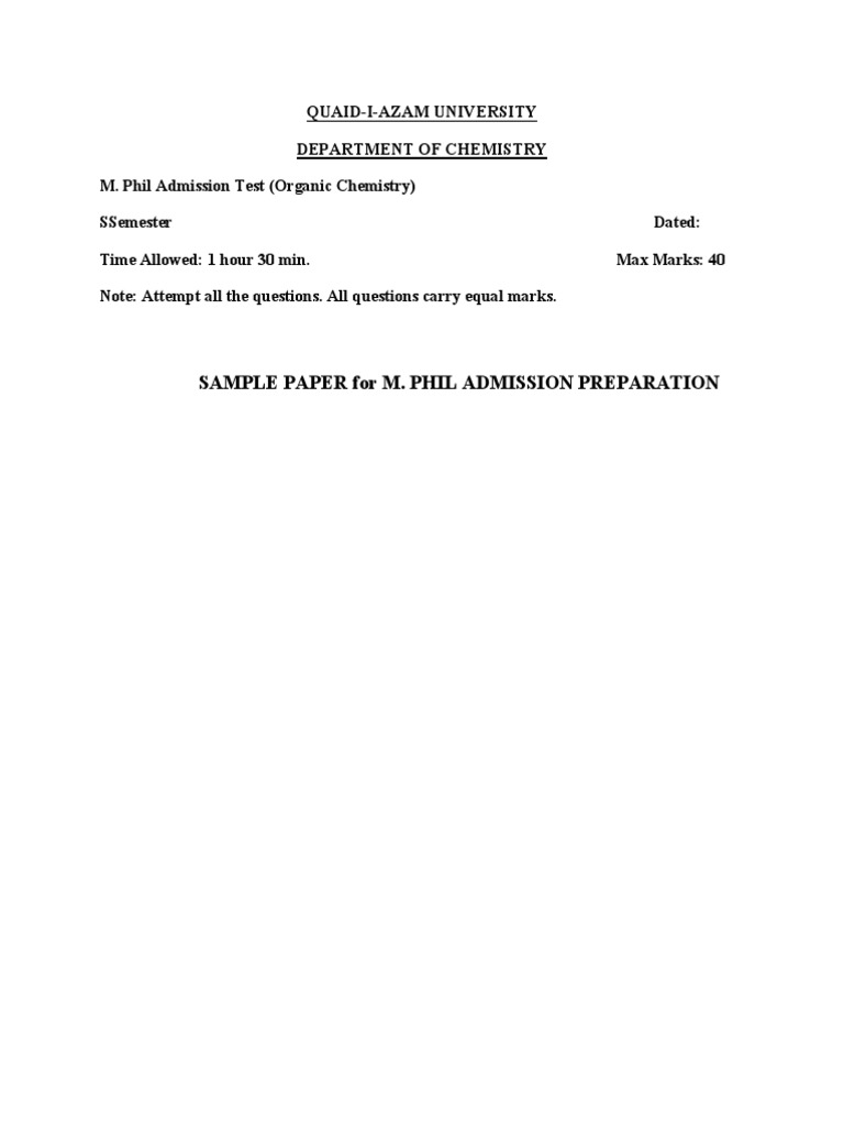 M.Phil Chemistry Admission Test Sample | PDF | Organic Chemistry ...