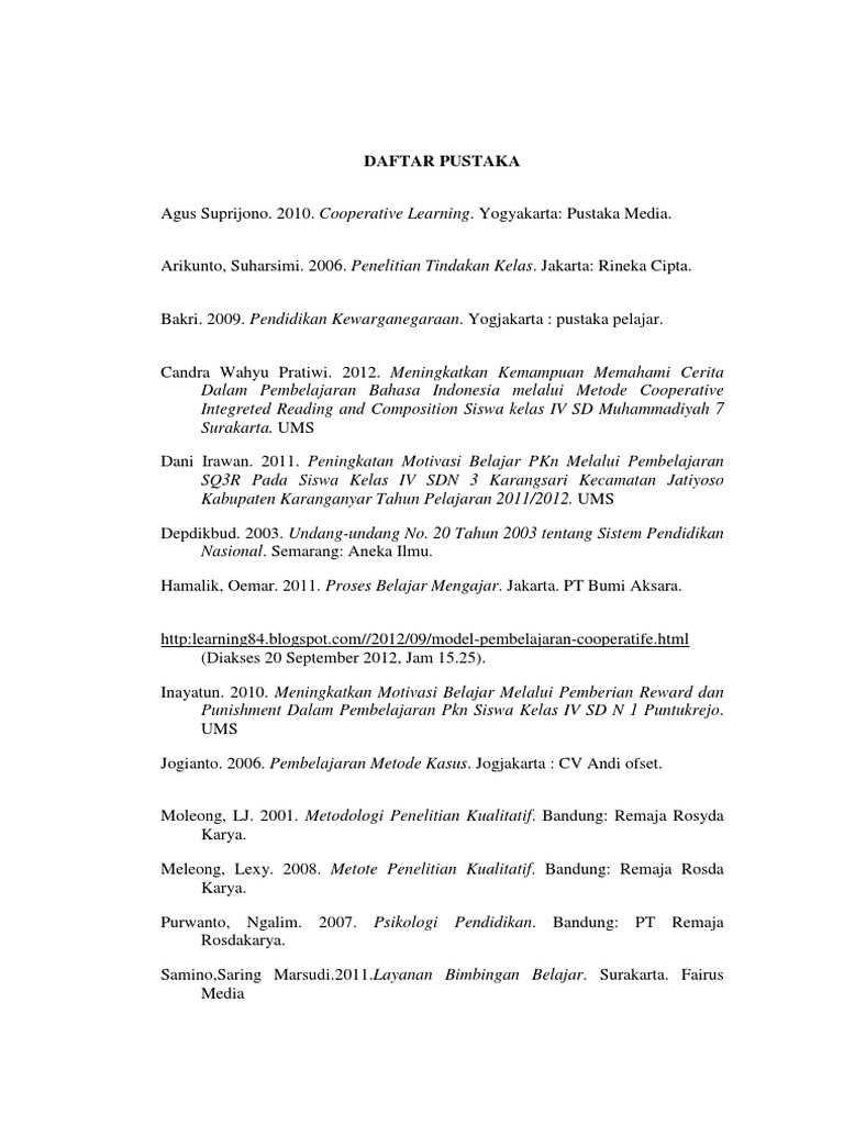 Daftar Pustaka Pendidikan dan Pembelajaran | PDF