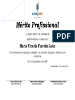 Certificado de Mérito Profissional para Maria Nicacia Ferreira Leão