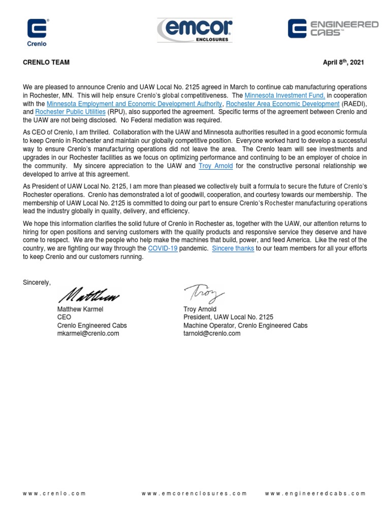 Crenlo Secures Manufacturing in Rochester | PDF | Economies | Business