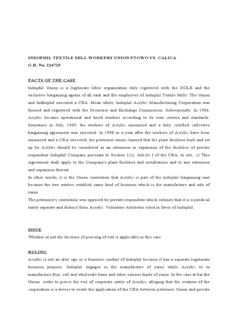 Indophil Textile Mill Workers Union Ptgwo vs. Calica G.R. No. 124715