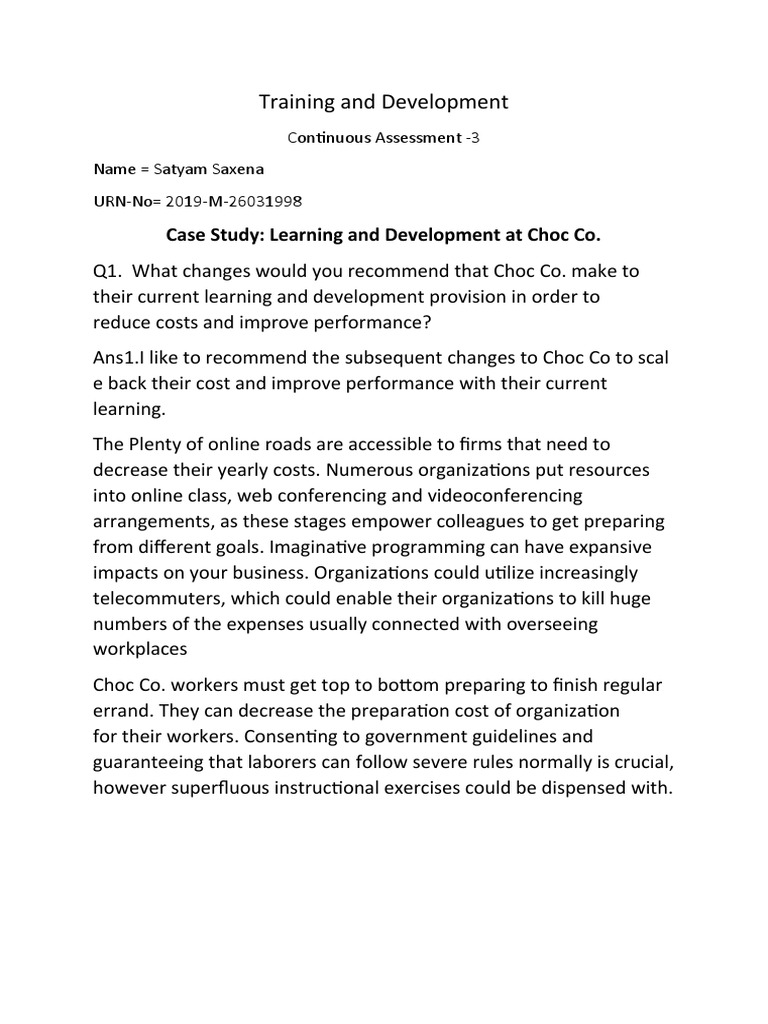 Learning & Development Strategies at Choc Co. | PDF | Return On ...
