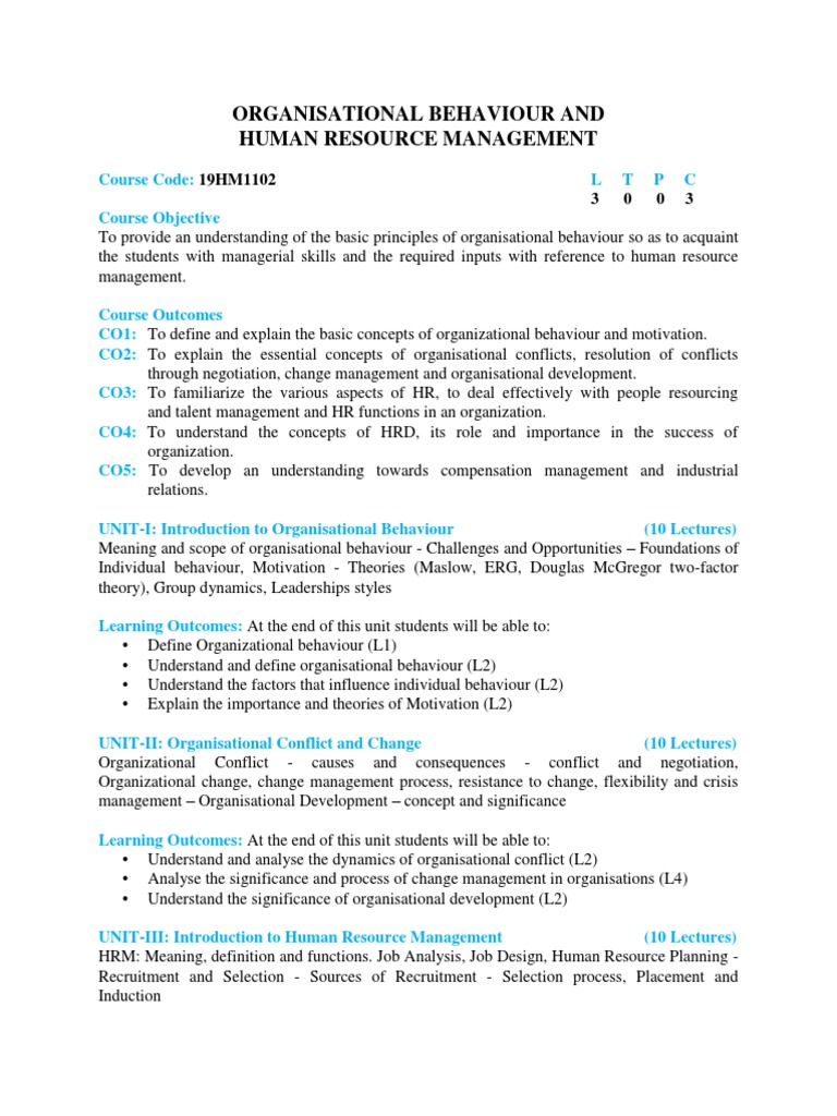 Organisational Behaviour and Human Resource Management | PDF ...
