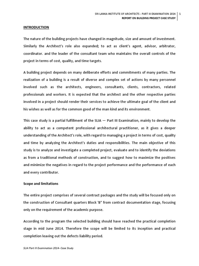 SLIA Part III Exam 2014 Case Study Report | PDF | Architect | Consultant