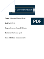 Name: Muhammad Hamza Ghouri Roll No # 15056 Course: Business Research Methods