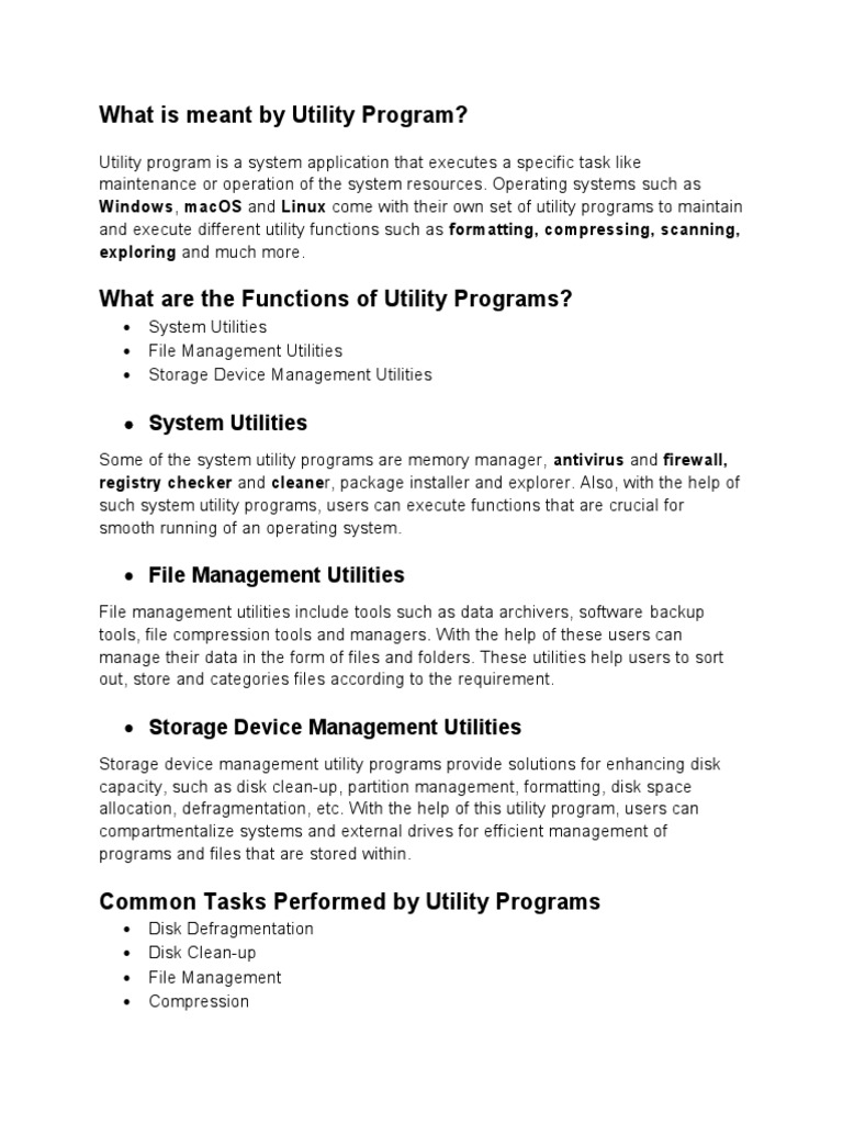 What Is Meant by Utility Program?: System Utilities | PDF | Computer ...