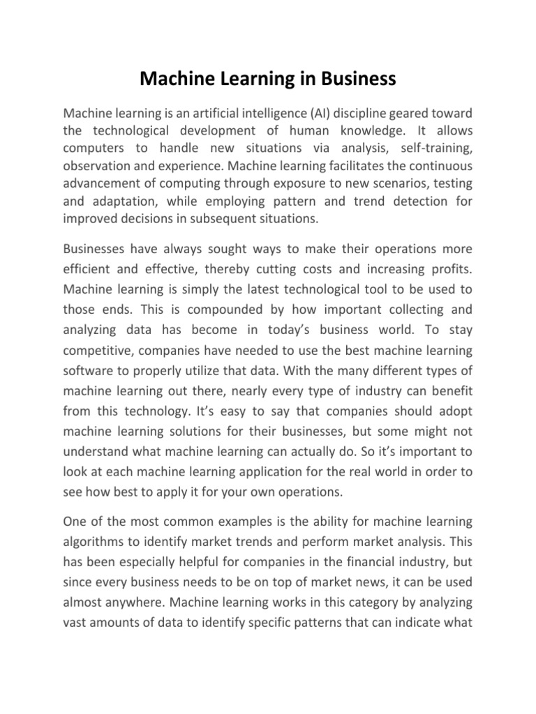 Machine Learning Applications in Business | PDF | Machine Learning ...
