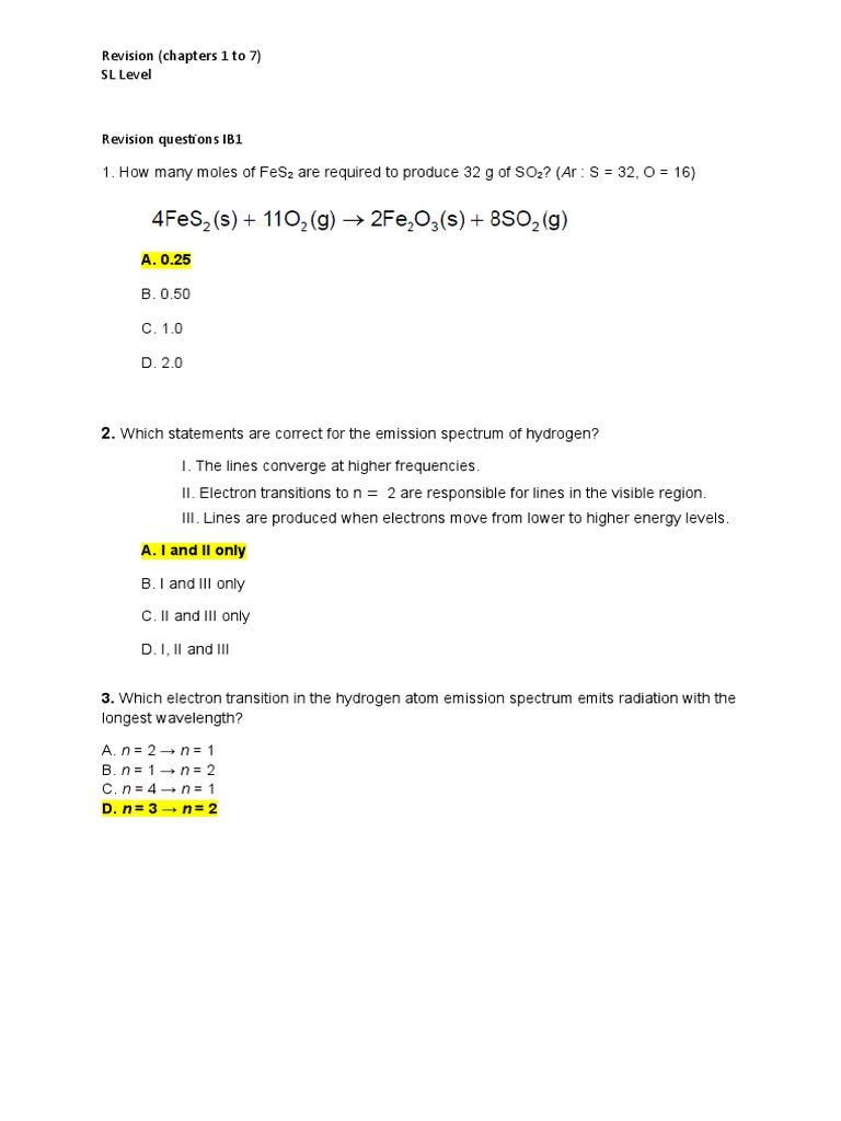 Review of Key Chemistry Concepts and Sample Exam Questions Covering
