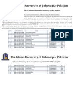 1st Merit List BS Biotechnology E Department of Biotechnology BAHAWALPUR BWP Merit Spring 2021