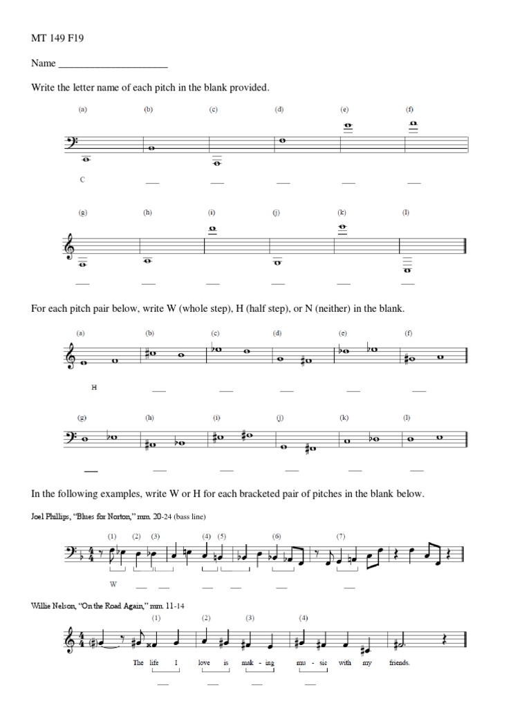 Pitch Id - Whole and Half Steps HW | PDF
