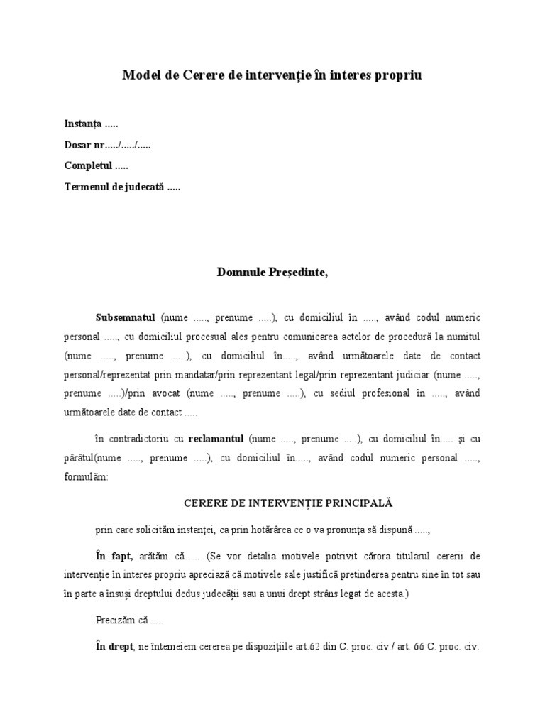 Model de Cerere de Intervenție În Interes Propriu | PDF