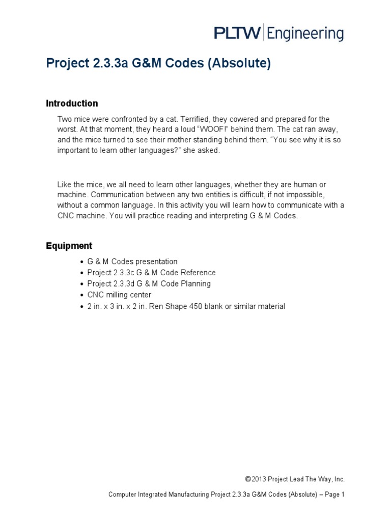 Project 2.3.3a G&M Codes (Absolute) | PDF | Numerical Control | Industries