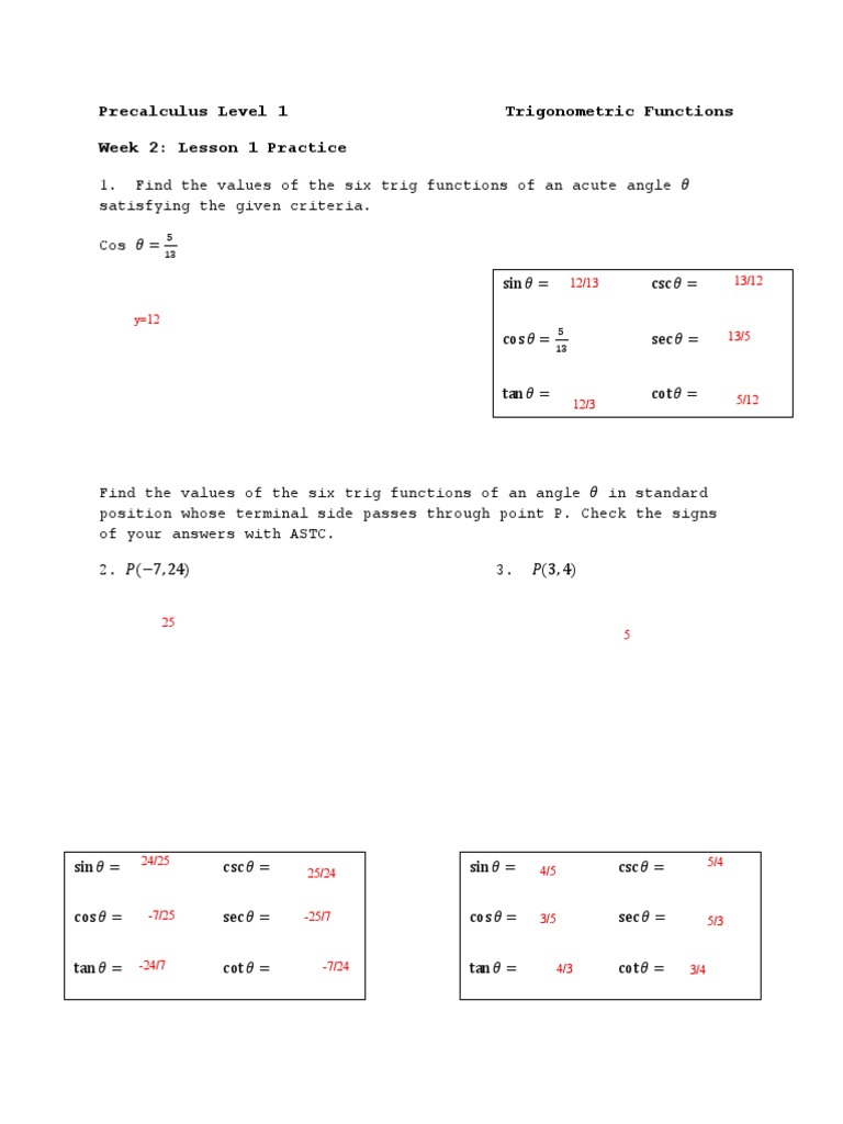Precalculus Trig Practice | PDF | Trigonometric Functions | Sine
