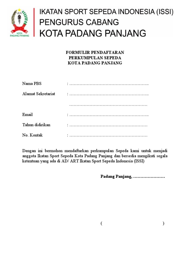 Pendaftaran Perkumpulan Sepeda ISSI | PDF