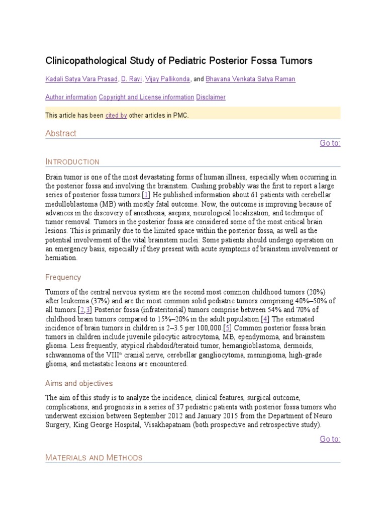 Clinicopathological Study of Pediatric Posterior Fossa Tumors | PDF ...