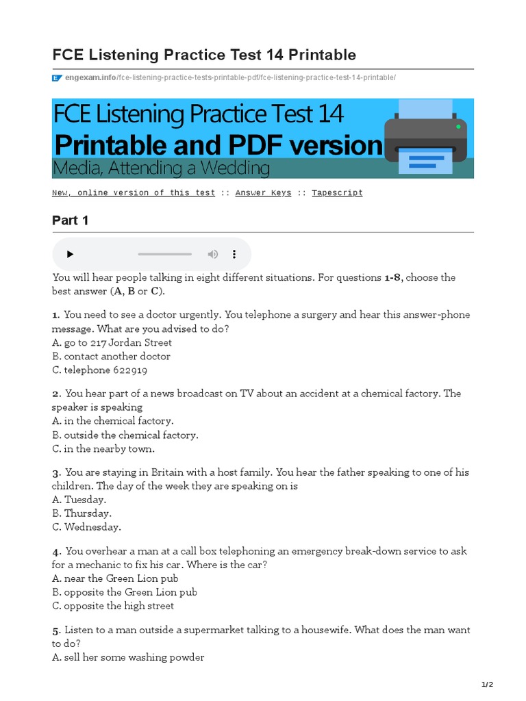 Engexam - Info-Fce Listening Practice Test 14 Printable | Pdf | Newspapers  | Communication