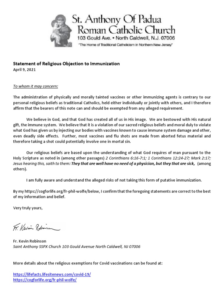 5+ Vaccine Exemption Letter