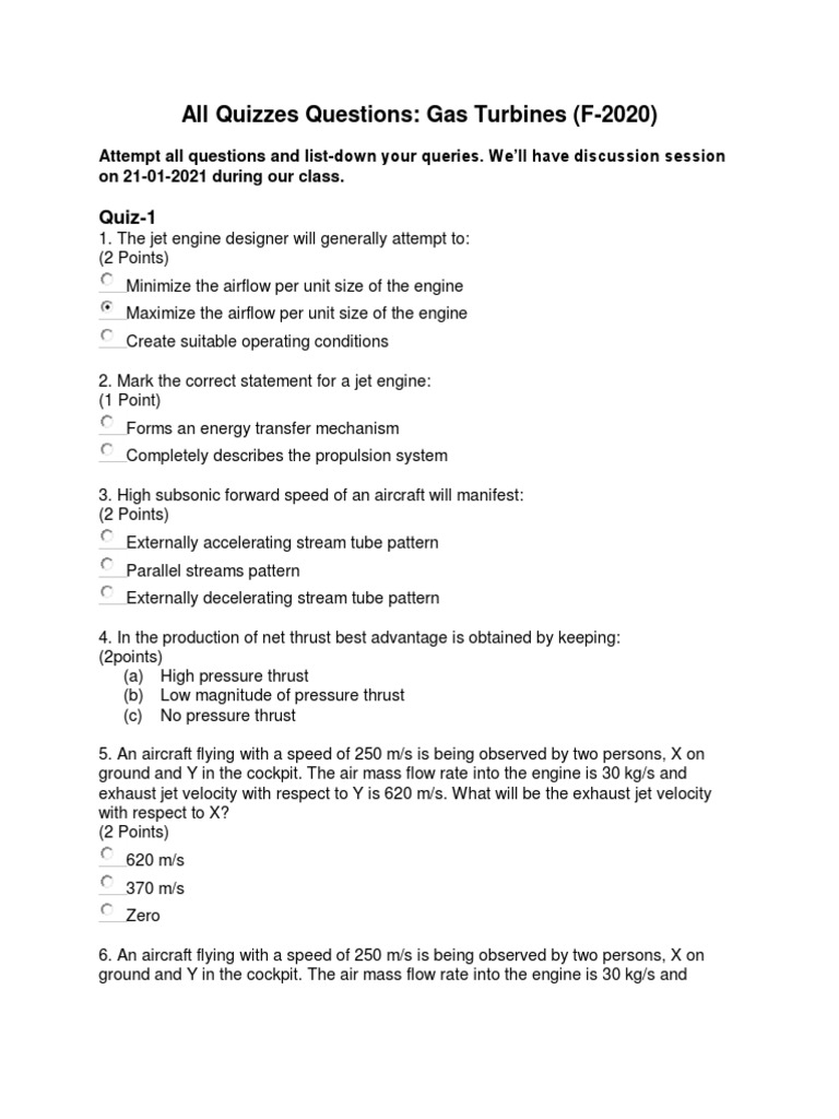 All Questions of GT Quizzes | PDF | Jet Engine | Turbine