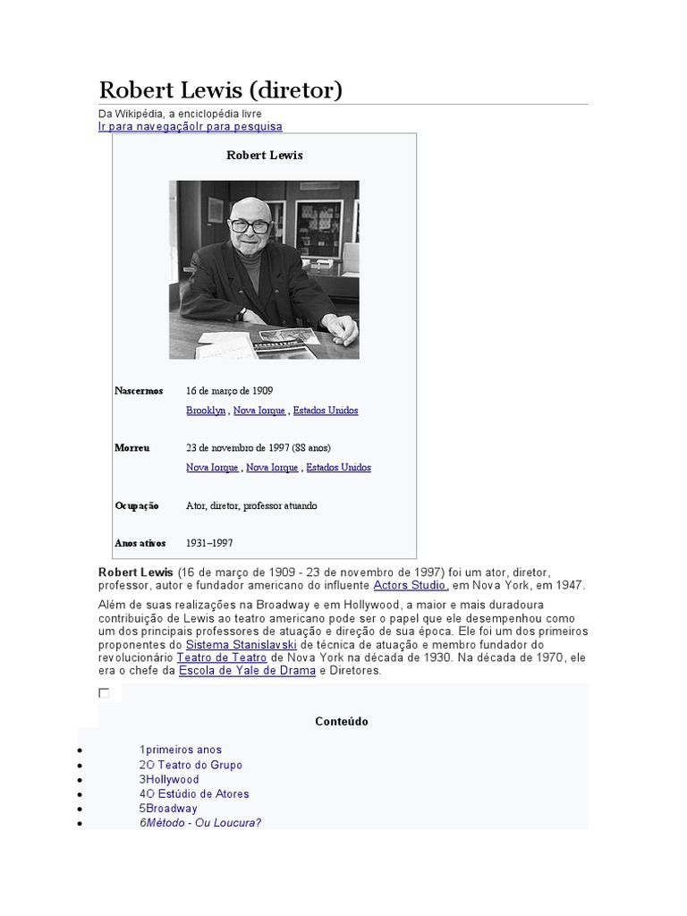 Robert Lewis: Legado no Teatro Americano | PDF | Literatura oral | Atuação