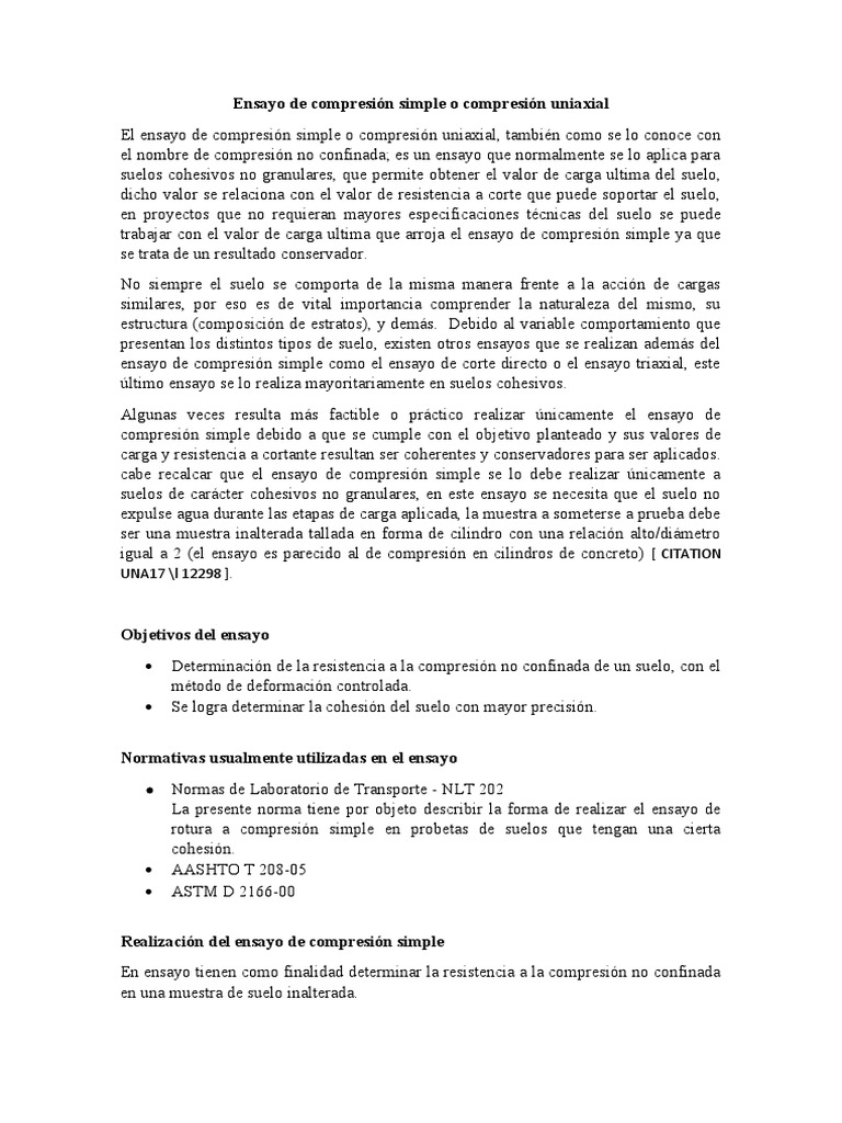 Ensayo de Compresión Simple o Compresión Uniaxial | PDF | Ensayos | Suelo