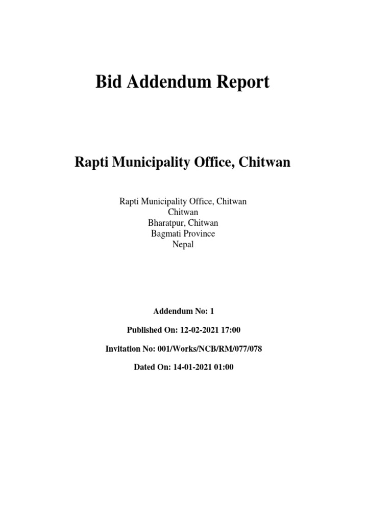 Bid Addendum Report: Rapti Municipality Office, Chitwan | PDF | Plaster ...