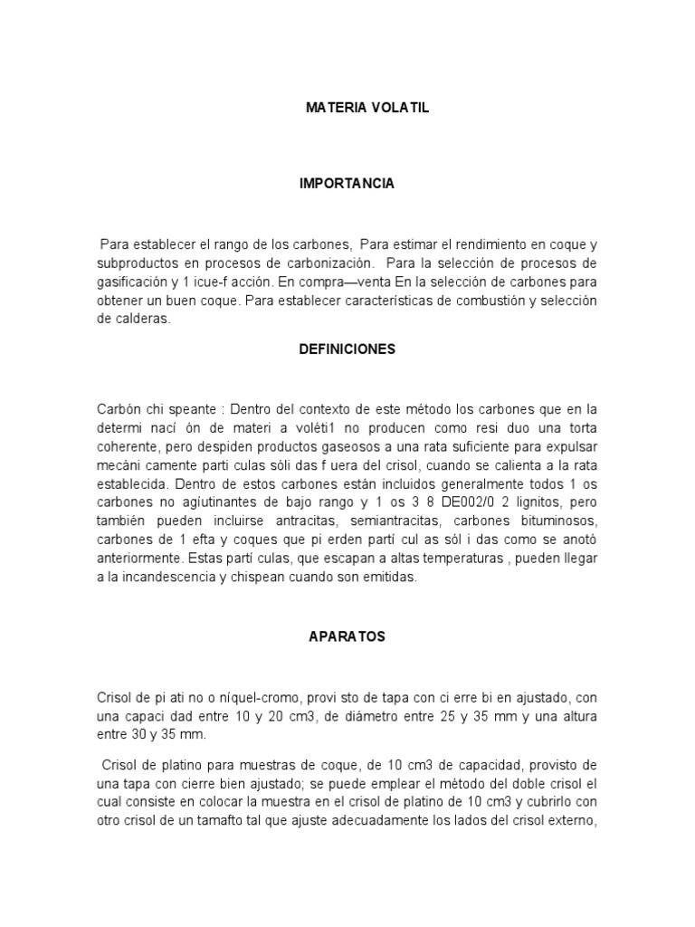 Materia Volatil | PDF | Química | Energía y recursos