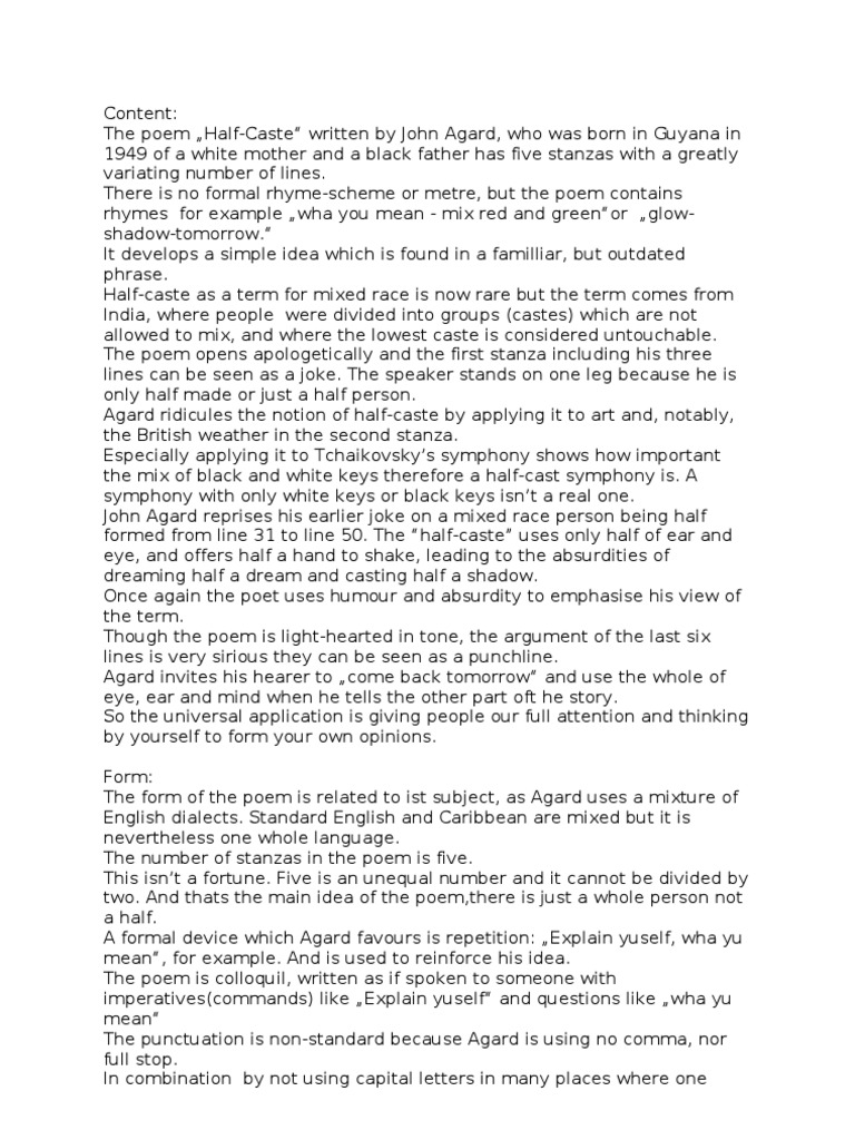 Comparison of the poems half caste and not my business essay picture