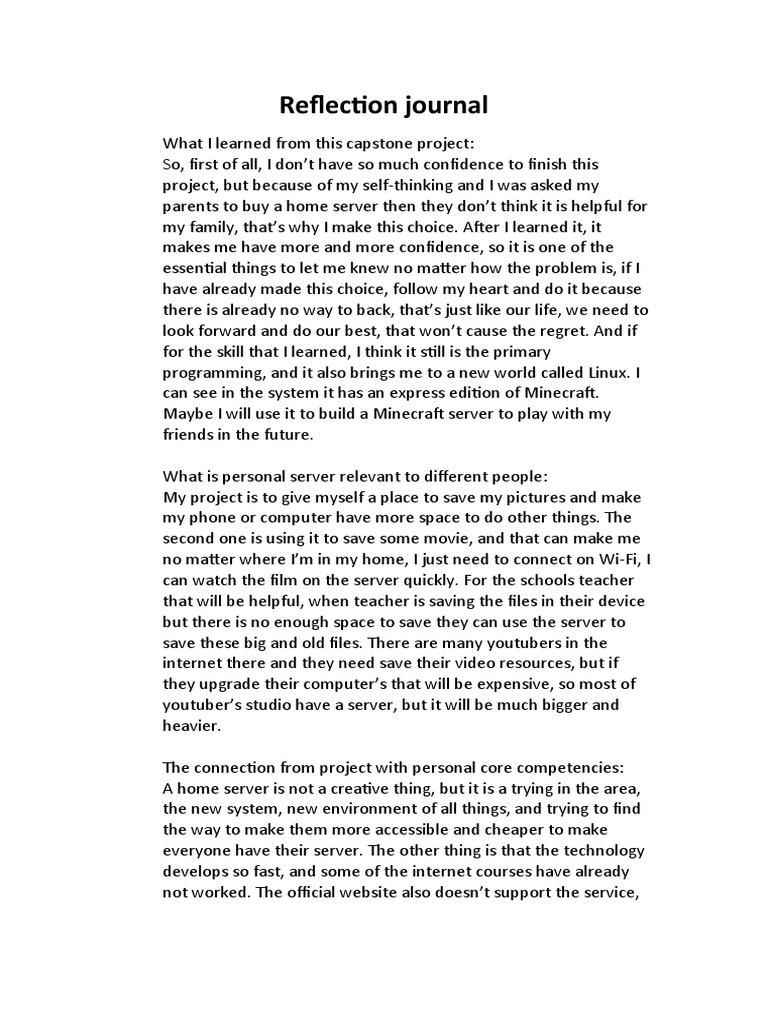 Capstone Reflection Journal | PDF | Minecraft | Internet