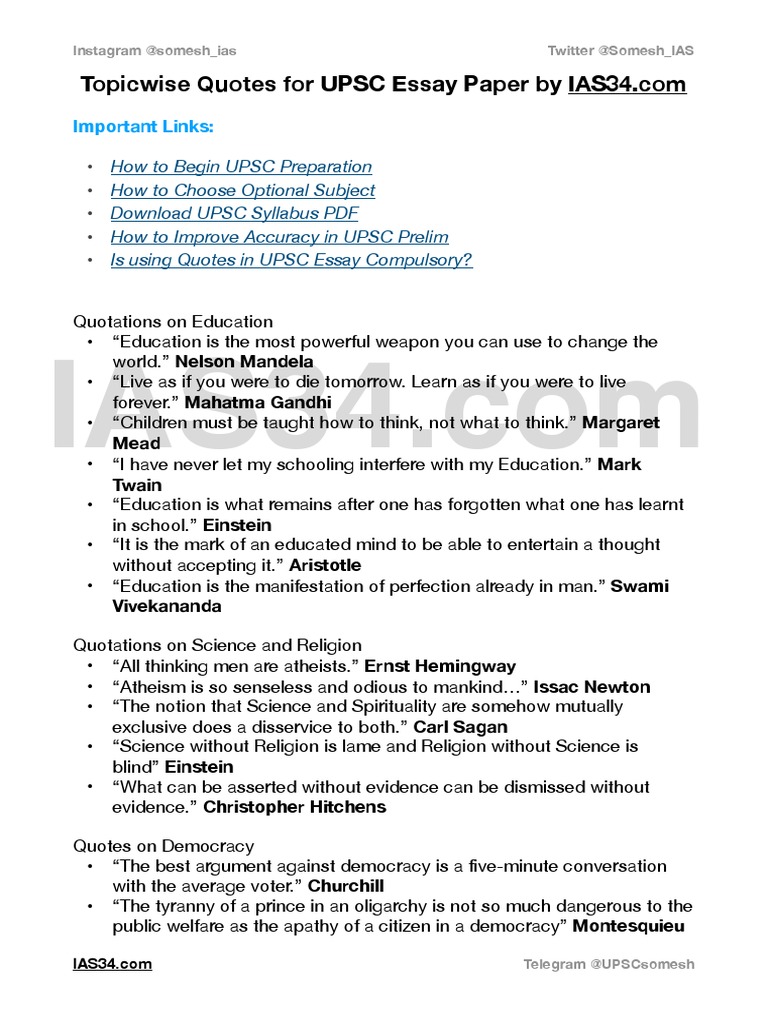 UPSC Essay Quotes by Topic | PDF | Democracy | Political Ideologies, image size:768x1024