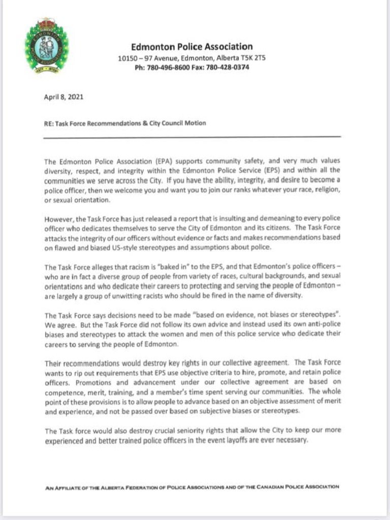 Edmonton Police Association Letter | PDF