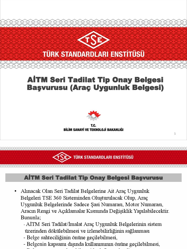AİTM Seri Tadilat Tip Onay Belgesi Başvurusu (Araç Uygunluk Belgesi) PDF