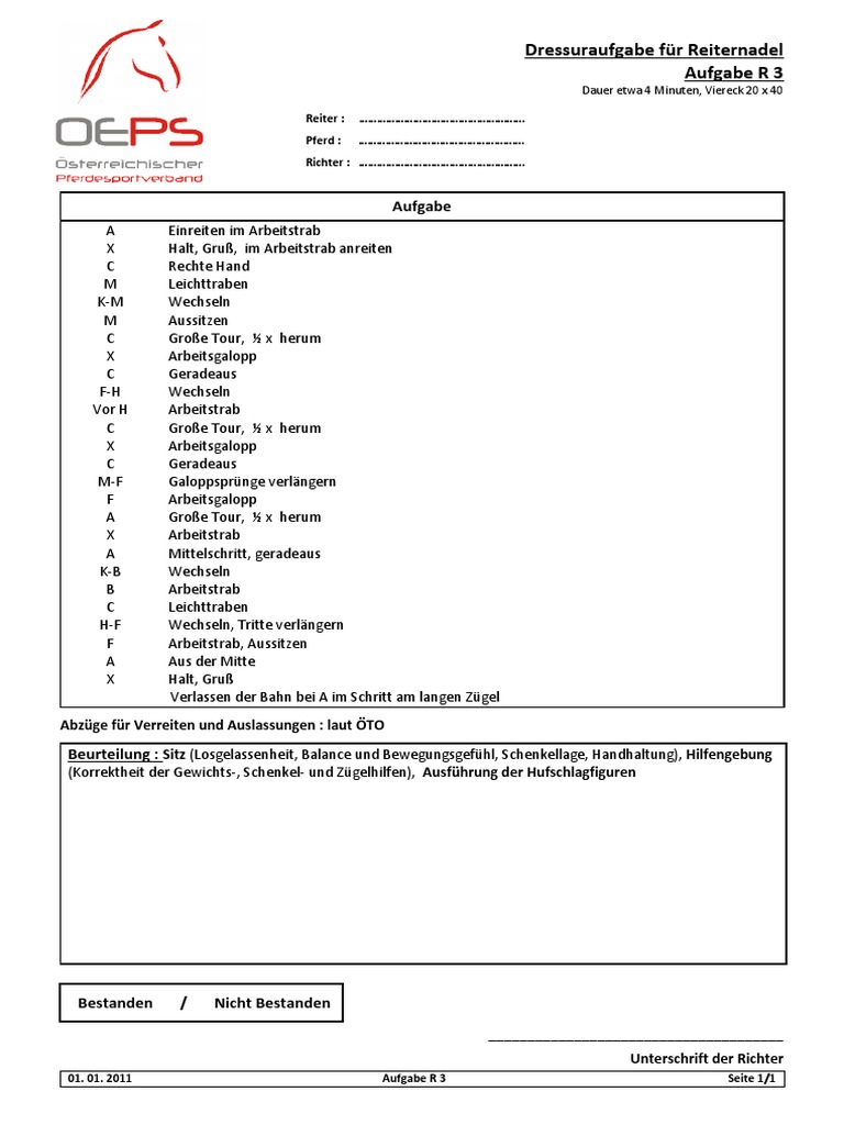 Dressuraufgabe Fur Reiternadel Dressur Aufgabe R3 Pdf