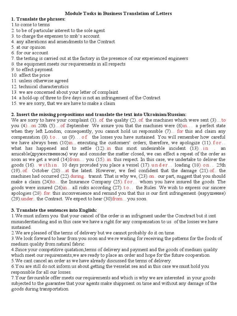 Module Tasks in Business Translation of Letters | PDF | Business Law ...