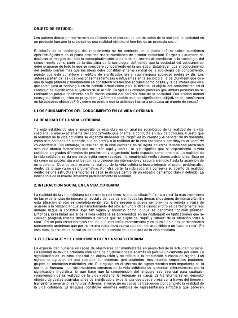 Construcción Social de la Realidad | PDF | Socialización | Conocimiento