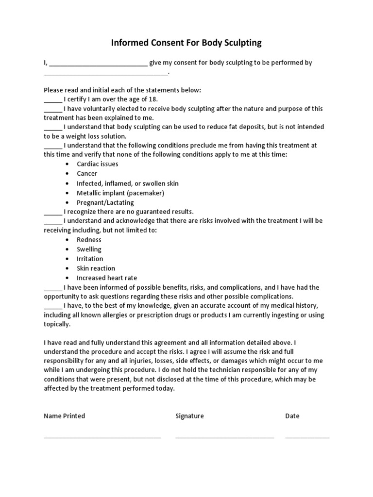 Informed Consent For Body Sculpting | PDF | Self-Improvement
