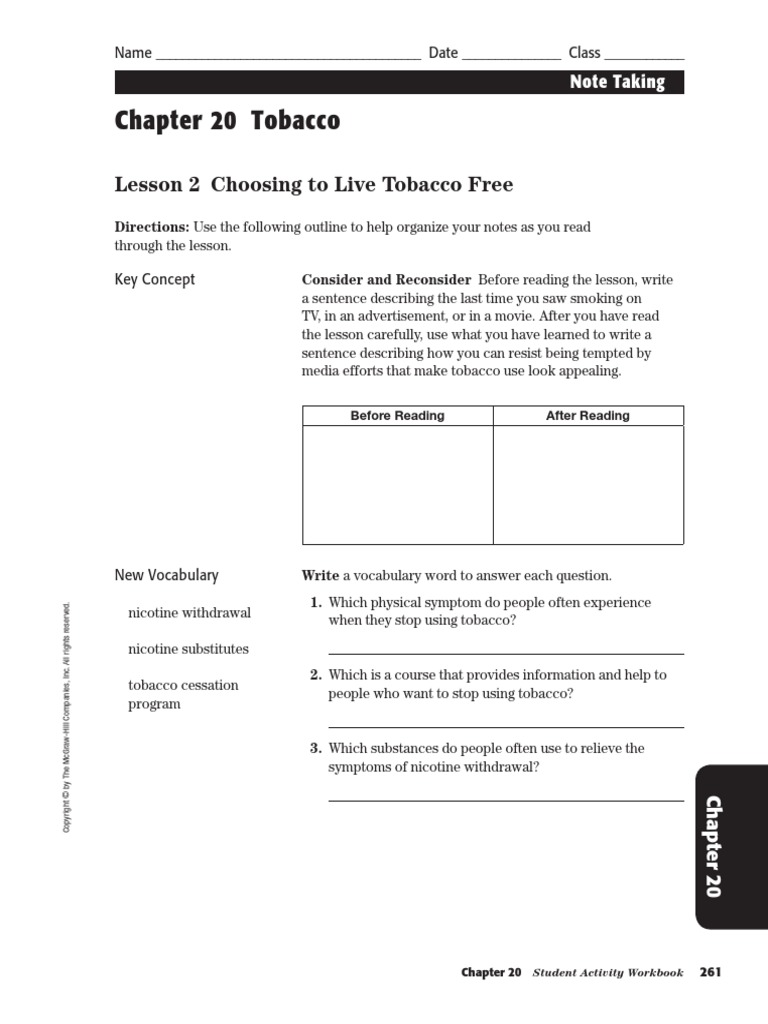 Chapter 20 Tobacco: Lesson 2 Choosing To Live Tobacco Free | PDF | Tobacco 