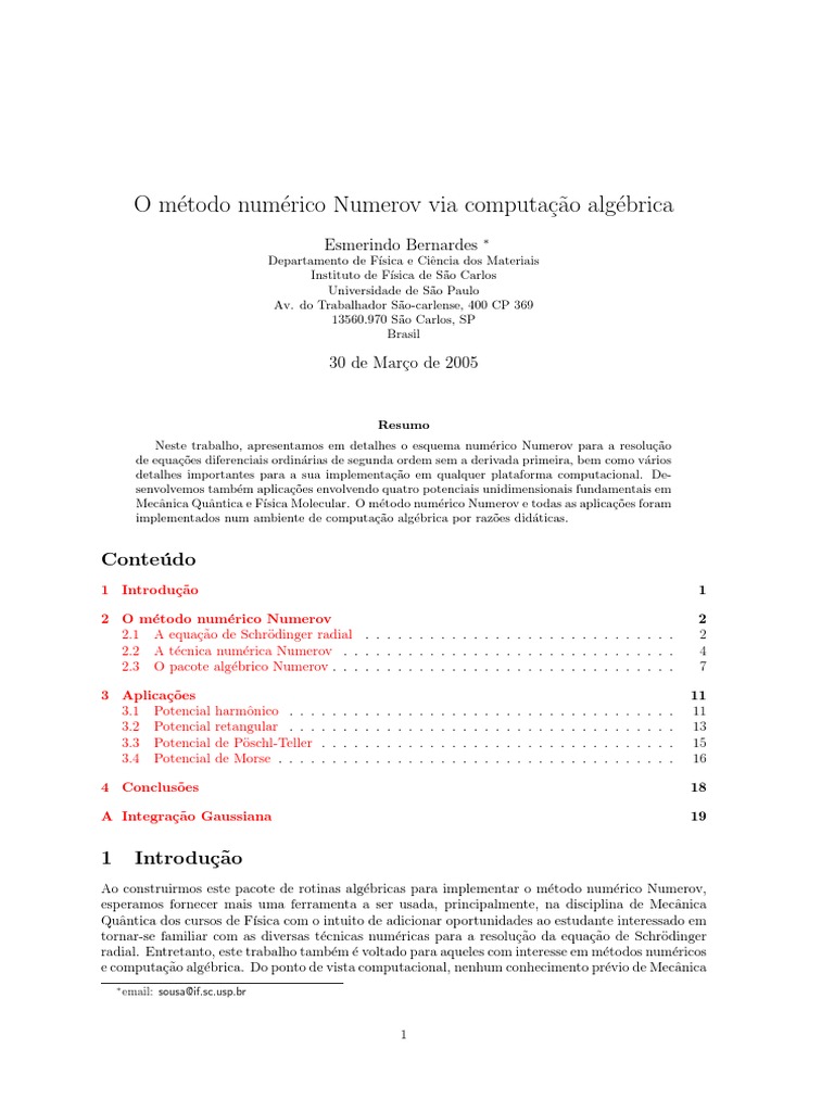 Método Numérico Numerov | PDF | Equações diferenciais | Integrante