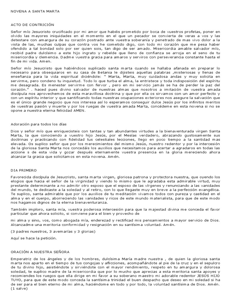 Novena a Santa Marta: Oraciones y Gozos | PDF | María, madre de Jesús ...