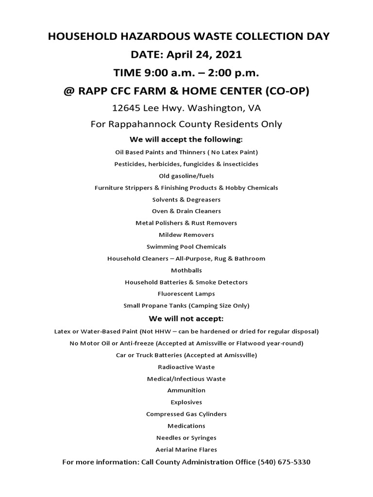 Household Hazardous Waste Collection Day Flyer 21.04.09 PDF