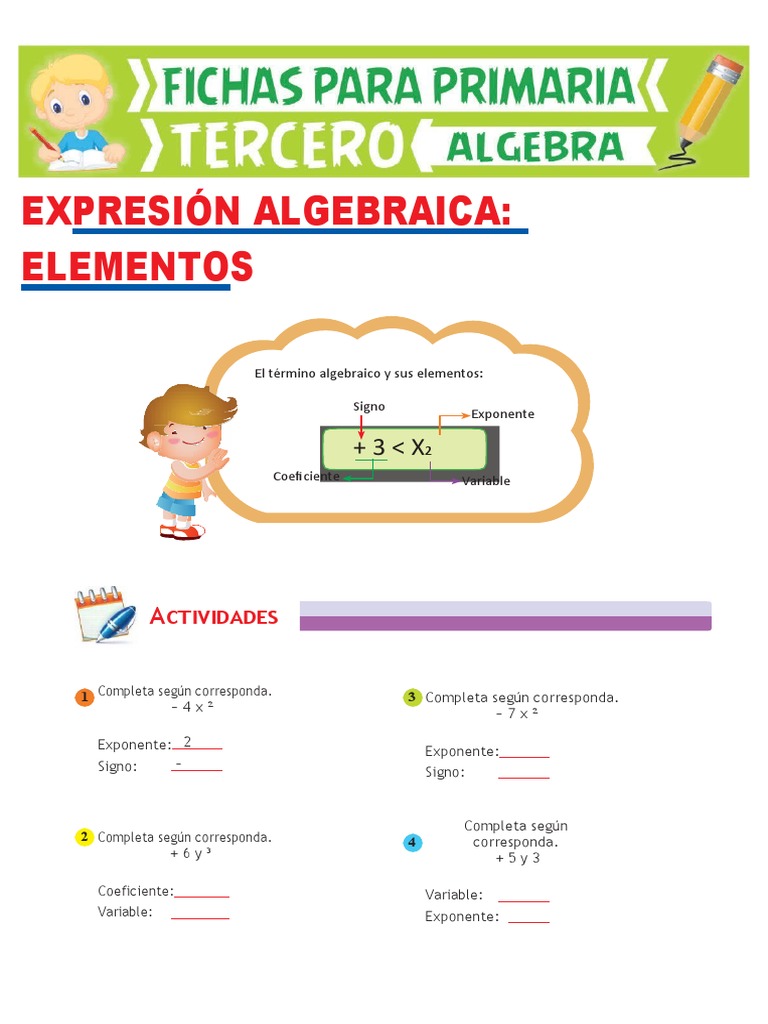 Elementos de Una Expresión Algebraica para Tercero de Primaria | PDF