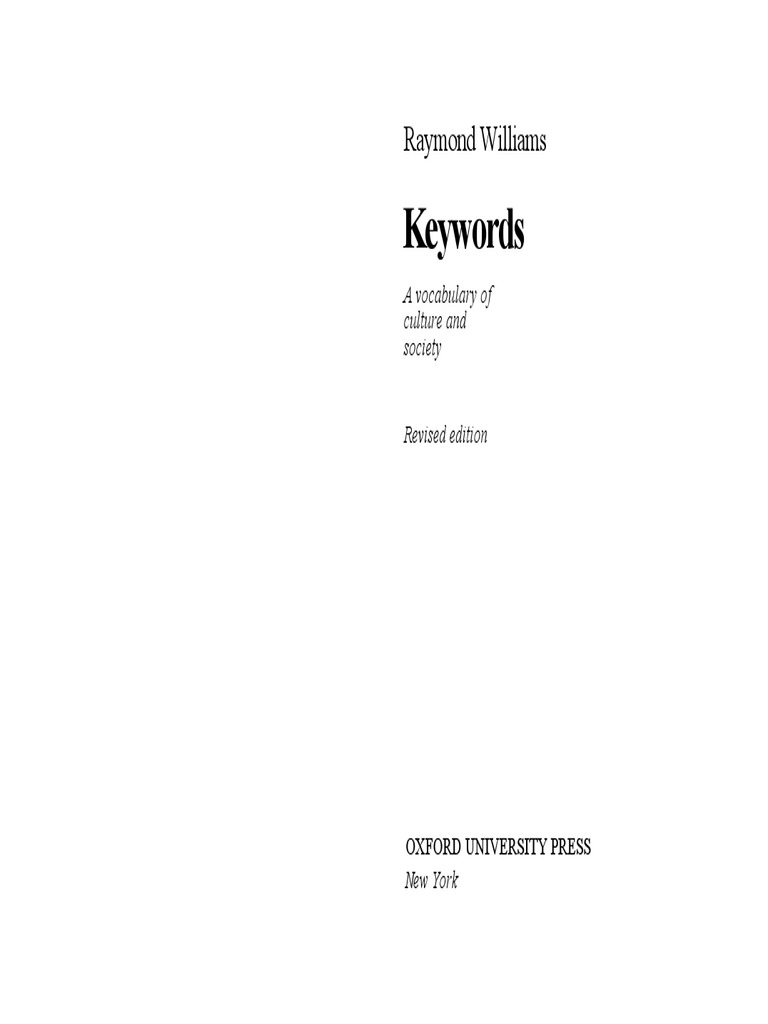 Raymond Williams' Keywords Explained | PDF | Representation (Arts ...