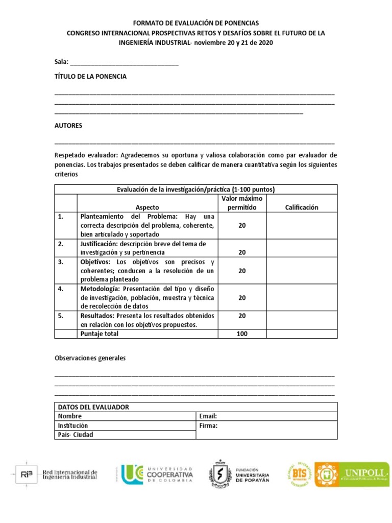 Formato de Evaluación de Ponencias | PDF