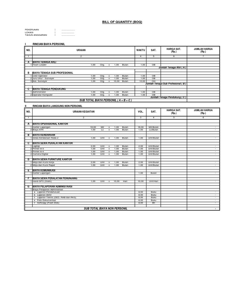 Contoh Bill of Quantity Proyek | PDF
