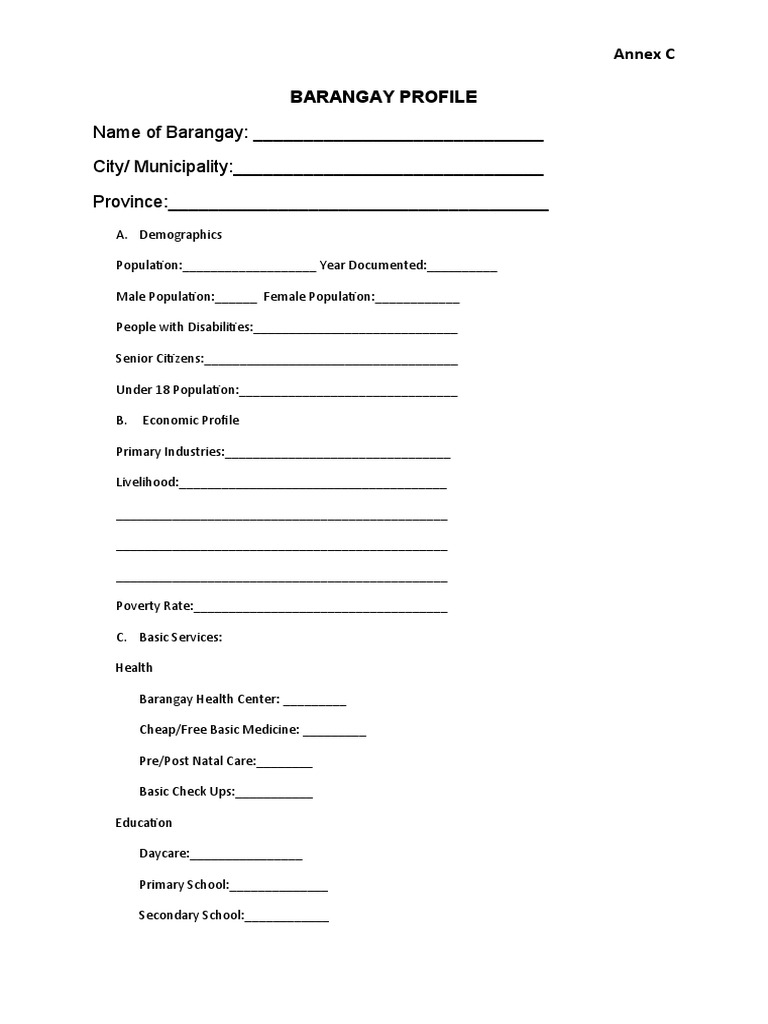 Comprehensive Barangay Profile Template | PDF | Governance | Policy