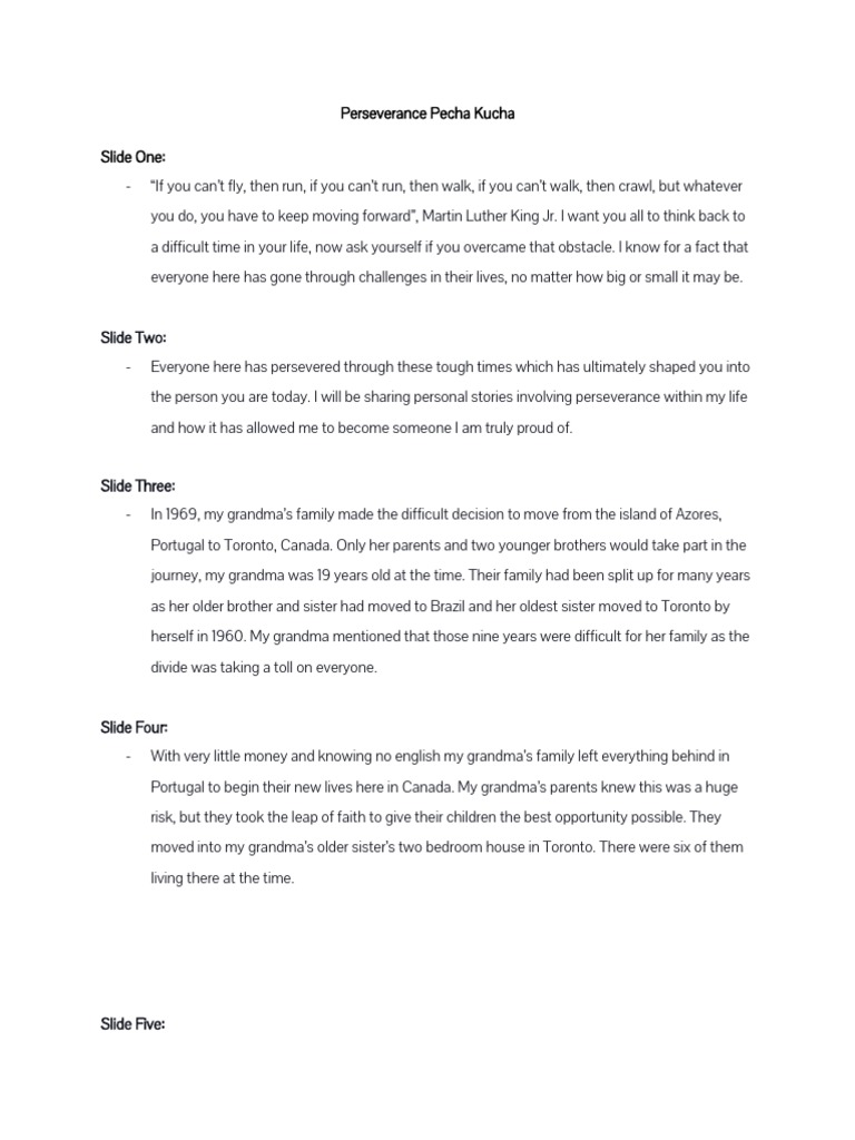 Perseverance Pecha Kucha Rough Script | PDF | Anxiety | Psychological ...